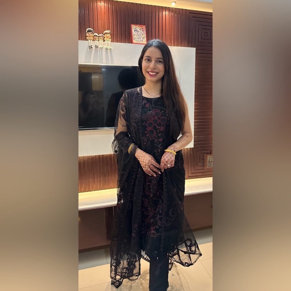 Elegant Black Embroidered 3 piece suit